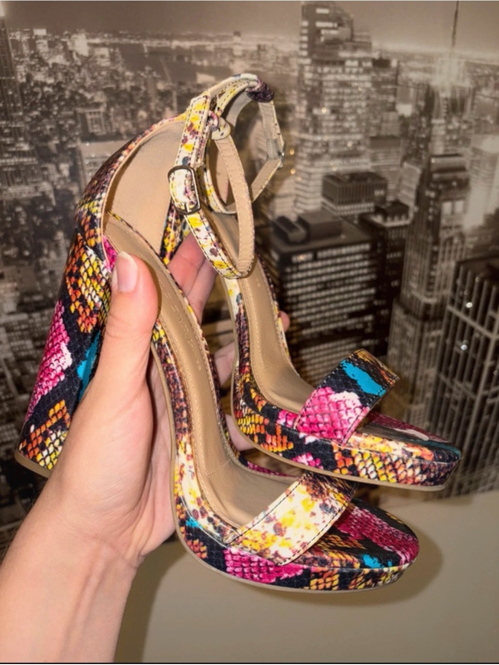Wild Diva Multi-Color Snake-Print Block Heels